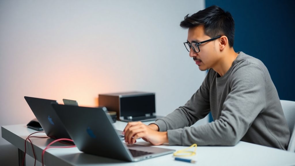Person using AI tool to generate high-quality content on a laptop